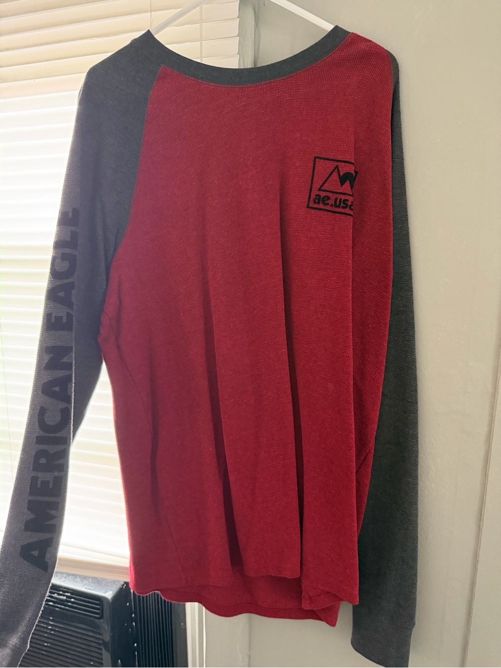 American Eagle Outfitters Two-Tone Red and Charcoal Long Sleeve Tee